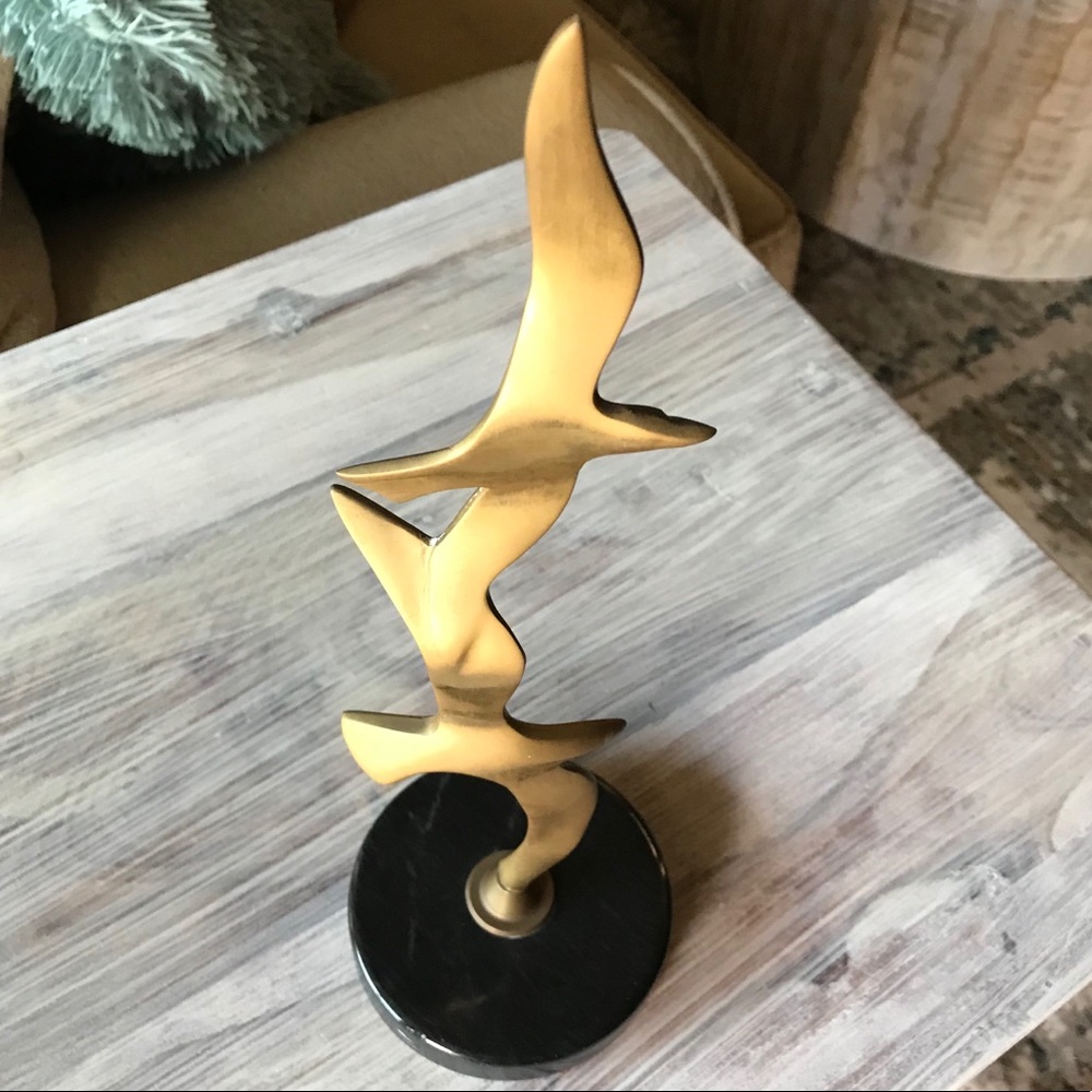 Gatco MCM Vintage Solid Brass Marble Base Seagulls In Flight 13” - Picture 2 of 5